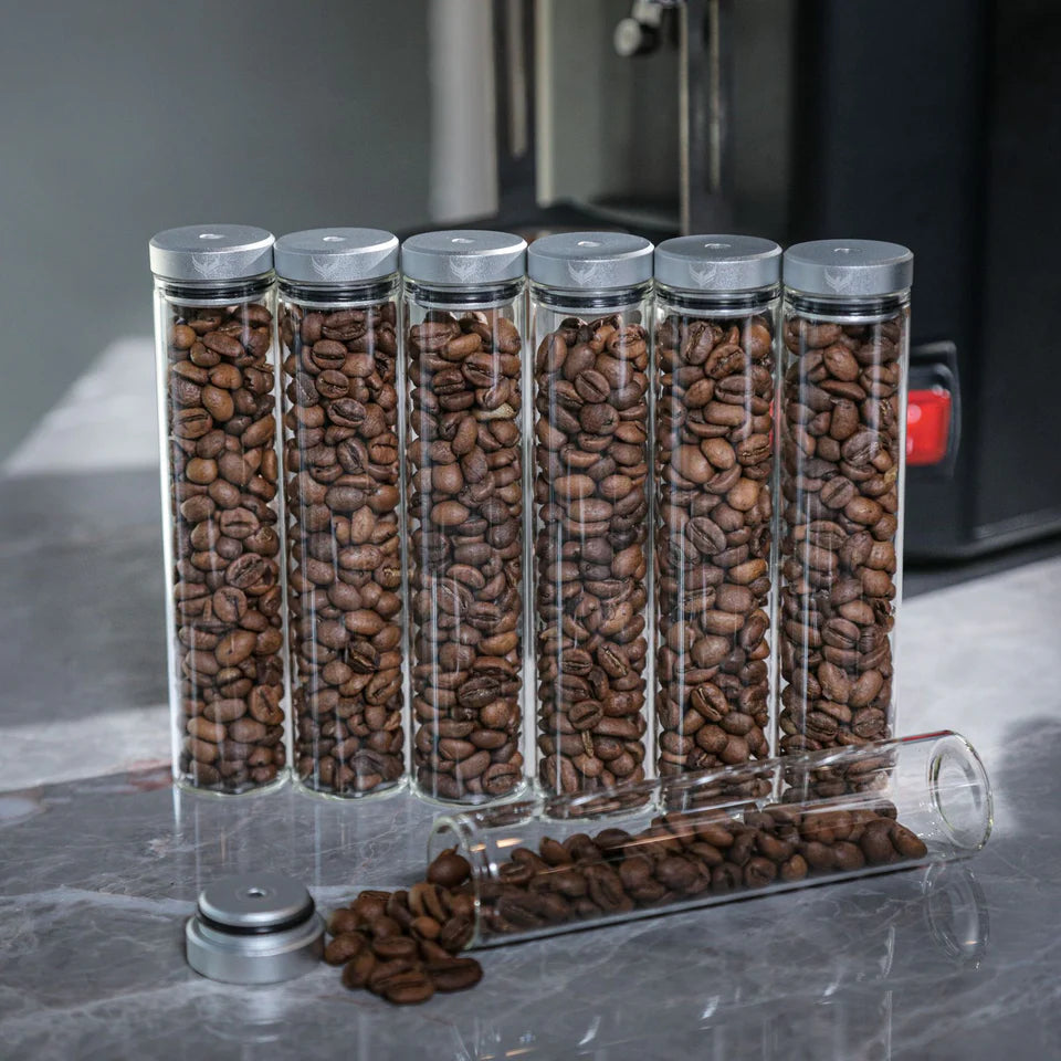 KNODOS VALVED SINGLE DOSE BEAN CELLAR WITH WOODEN DISPLAY RACK